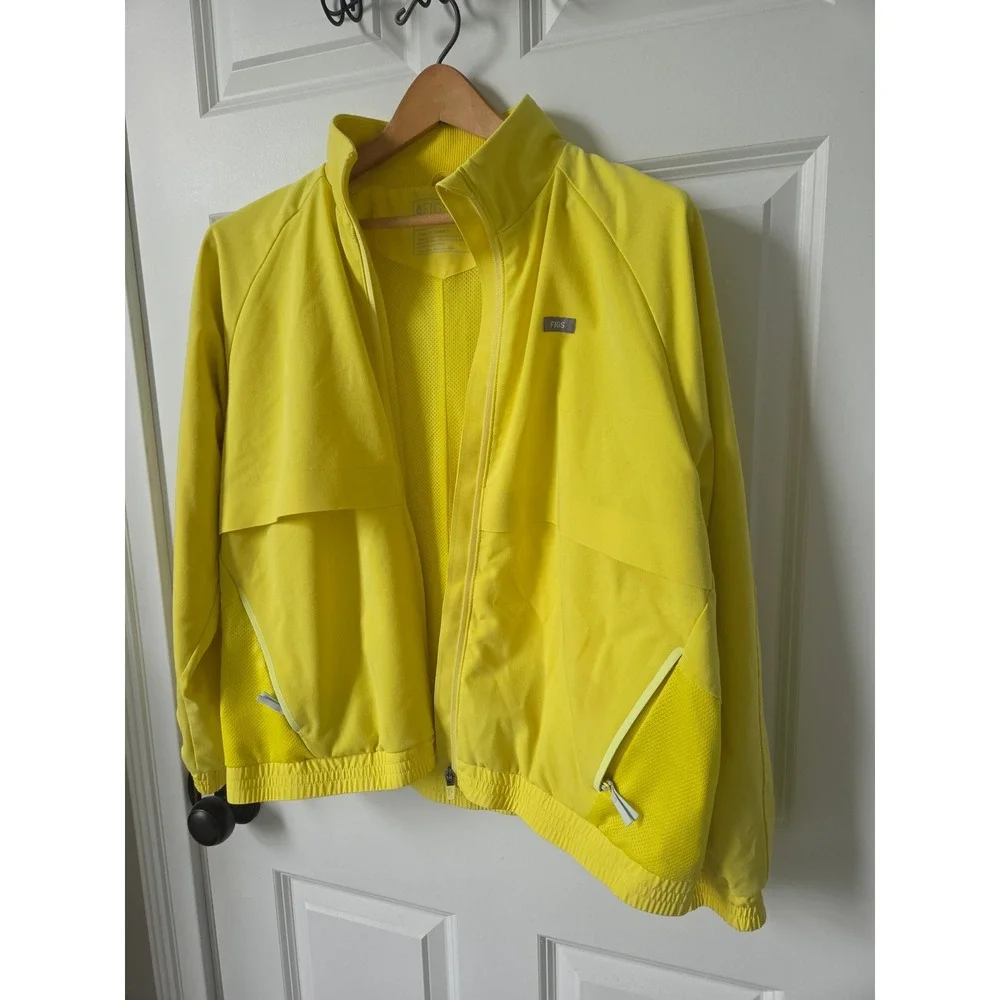 FIGS Technical Collection Scrub Jacket Yellow Full Zip Mesh Panel Large